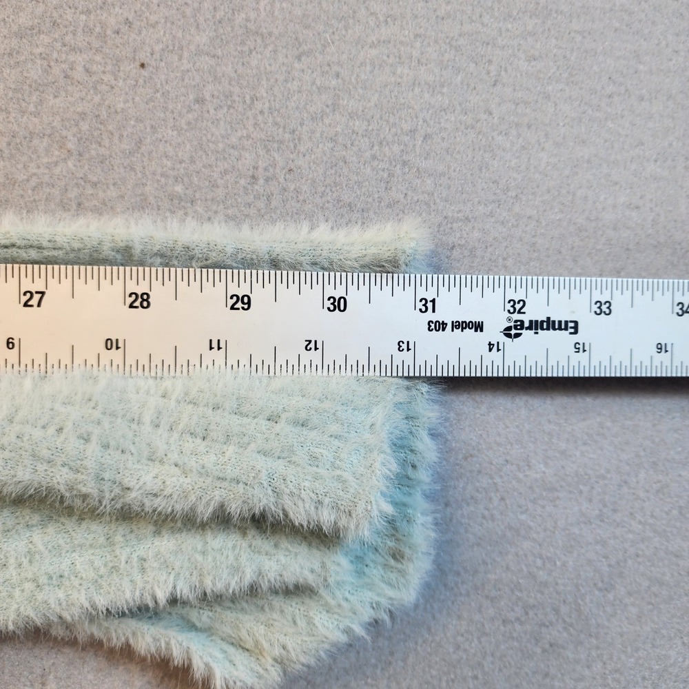 H&M Divided Fuzzy Eyelash Knit Cropped Sweater Mint Green Split Flare Cuff XL - Picture 12 of 12